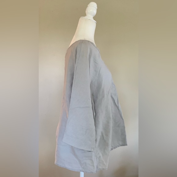 Flax Linen Scoop Neck top blouse Size Medium Blue - Picture 2 of 8